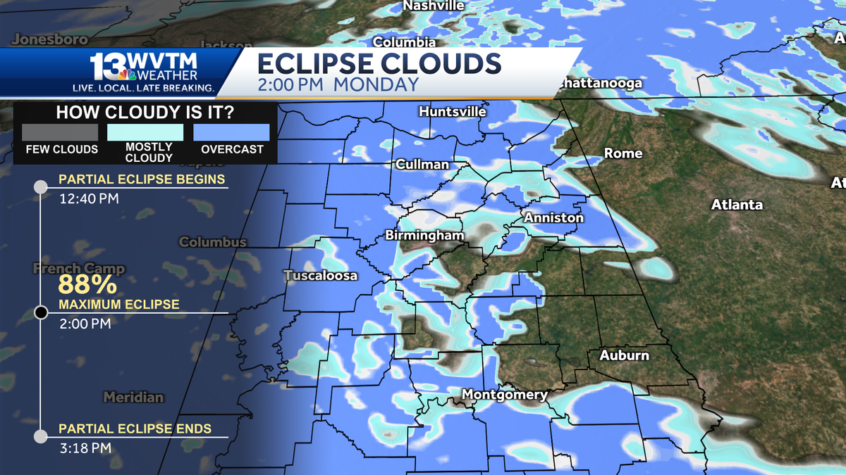 Clouds may get in the way of the solar eclipse in Alabama