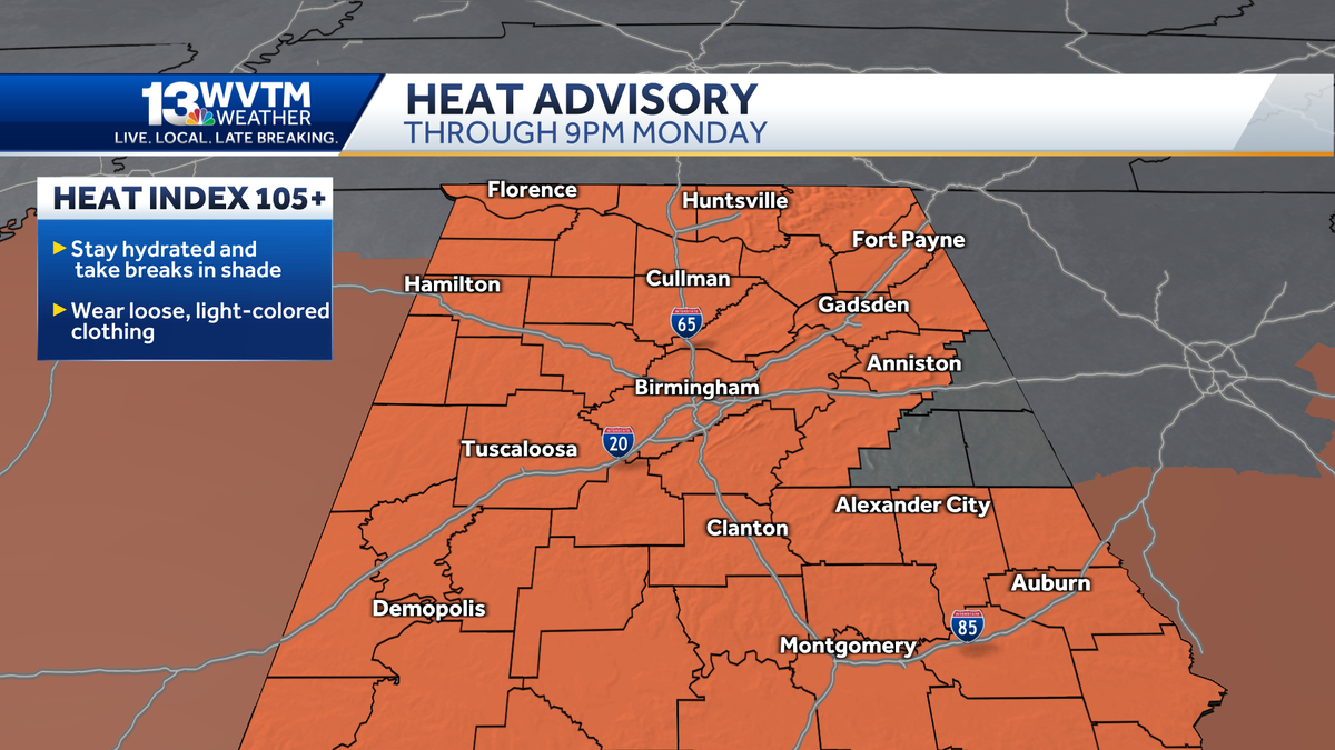 IMPACT DAY: Feels-like 105+ to start the week higher rain chance