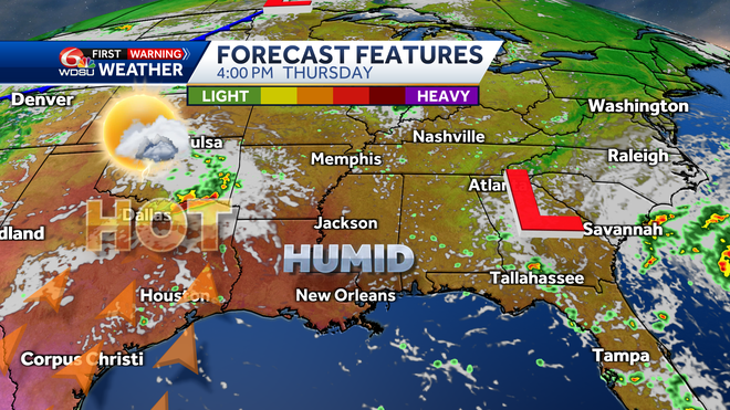 New Orleans forecast temperatures humidity rain chances