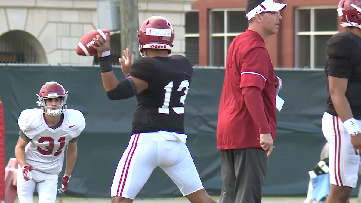 Alabama QB Tua Tagovailoa back throwing at spring practice after hand