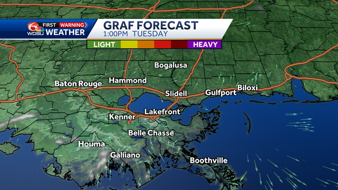 New Orleans weather forecast high temp low temp rain chances