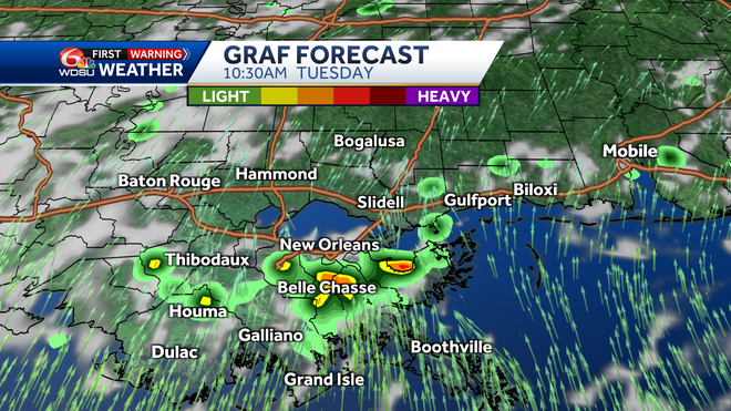 New Orleans weather forecast rain chances high temp heat index