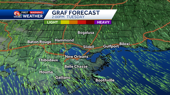 New Orleans weather forecast high temp low temp rain chances