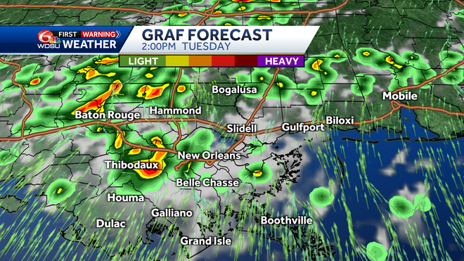 New Orleans weather forecast rain chances high temp heat index