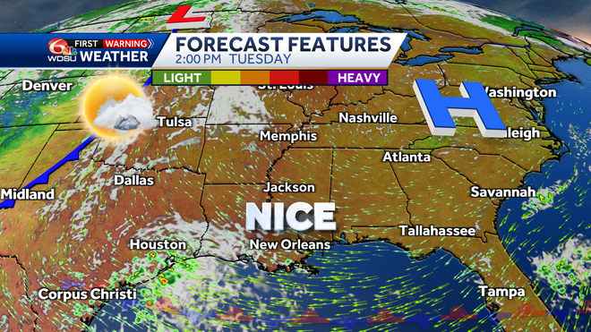 New Orleans forecast high temp rain chances fall front cold front