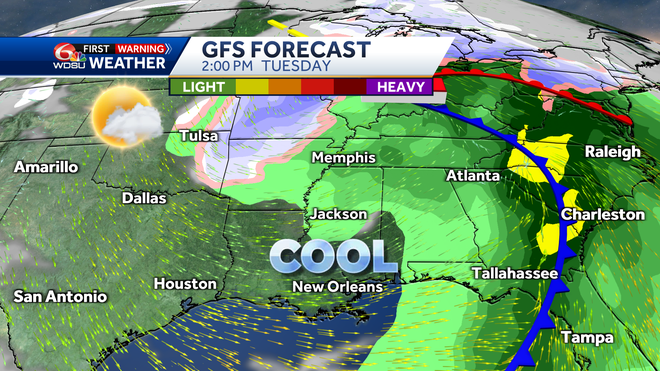 New Orleans forecast high temp rain chances Friday severe weather