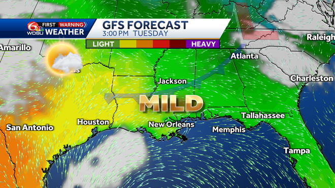 New Orleans weather forecast Saturday rain chances high temp