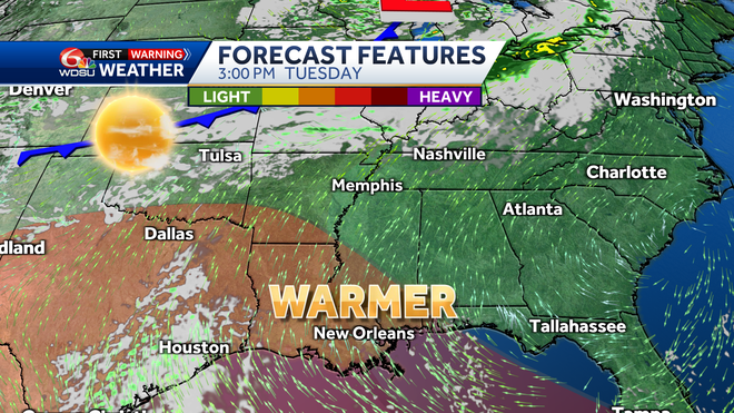 New Orleans weather forecast morning low high temp rain chances