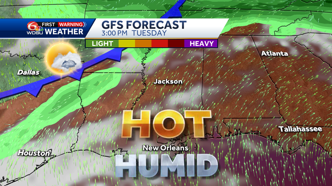 New Orleans weather forecast high temp heat index rain chances