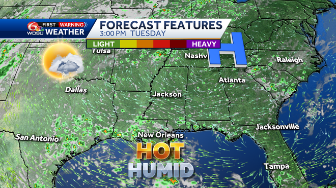 New Orleans weather forecast storm chances high temp heat index