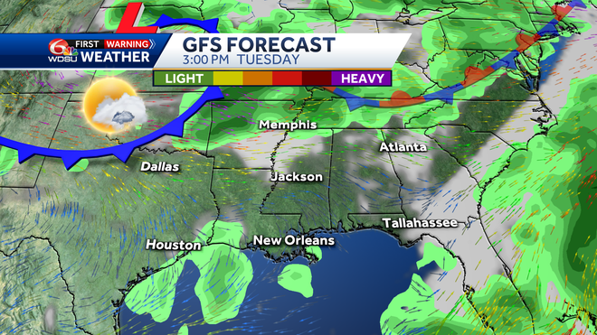 New Orleans weather forecast high temp rain chance Gabrielle wave