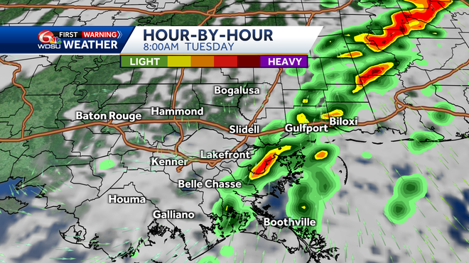 New Orleans weather forecast high Sunday rain chances Monday
