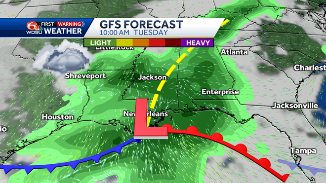 New Orleans weather forecast high temp low temp rain chance Friday