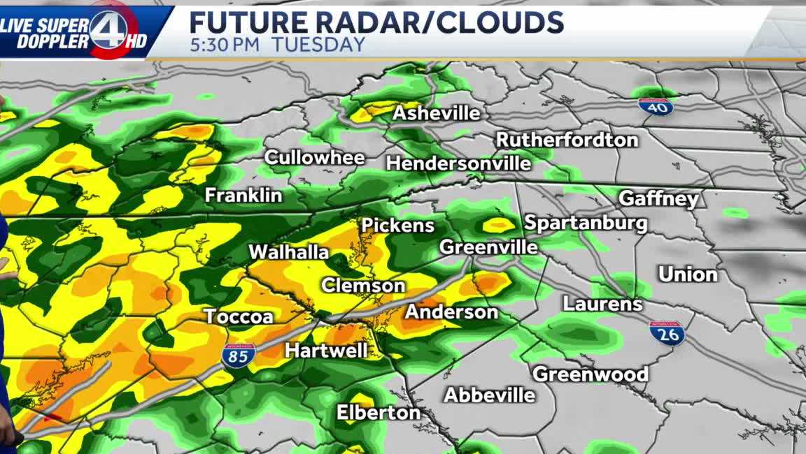 Greenville: Afternoon, evening rain with heavy downpours