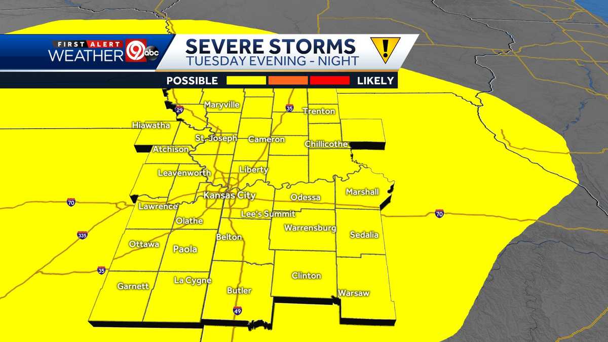 KANSAS CITY WEATHER: Strong to severe storms possible Tuesday evening