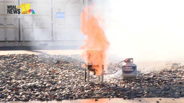 Firefighters demonstrate how quickly turkey fryer fires ignite