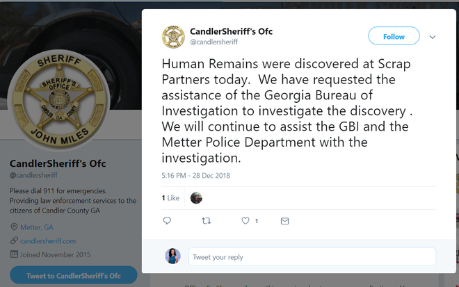 Human remains found in a Candler County scrapyard