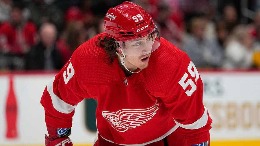 Detroit Red Wings left wing Tyler Bertuzzi during the first period of an NHL hockey game between the Washington Capitals and the Detroit Red Wings, Tuesday, Feb. 21, 2023, in Washington. The Red Wings won 3-1.
