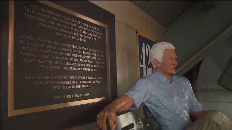 Bob Uecker statue outside Miller Park prior to the start of the