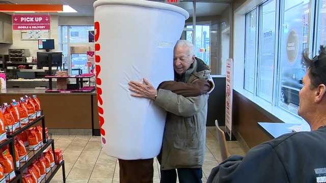 Dunkin' devotee surprised on his 95th birthday - Vimarsana News