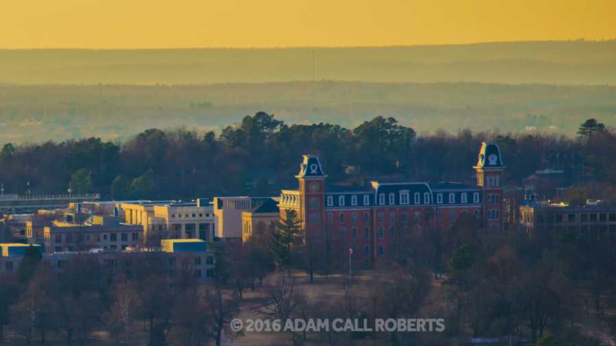 University of Arkansas campus at sunset