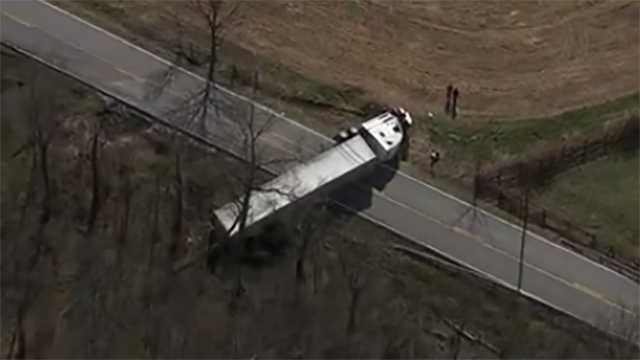 Tractor-trailer overturns on Mount Carmel Road in Upperco