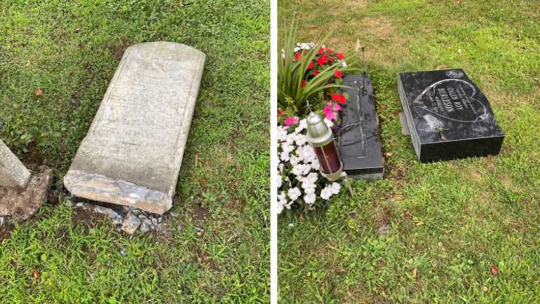 Headstones knocked down at Holy Cross Cemetery in St. Albans