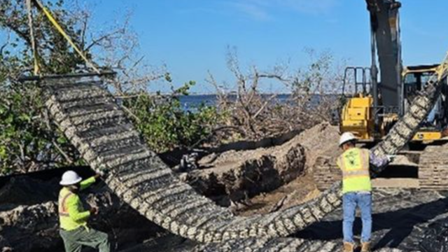 Crews installing marine matresses along Sanibel Causeway - Vimarsana News
