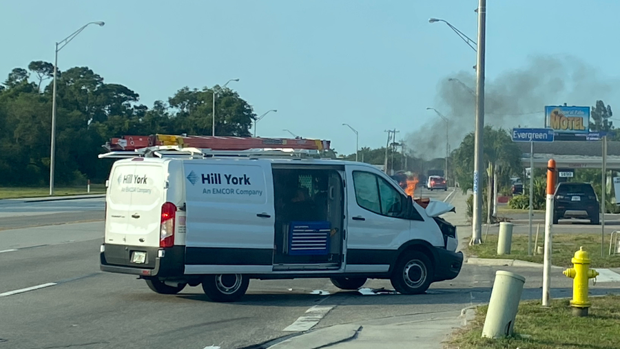 Van catches fire after crash on US-41 in North Fort Myers