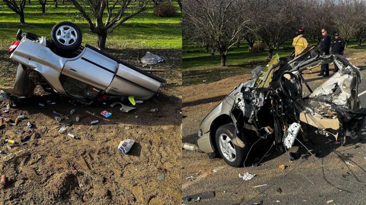 Violent crash during police pursuit in Manteca splits car in half