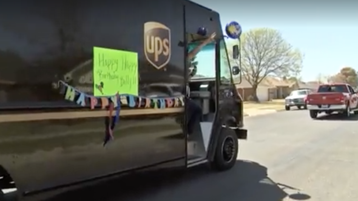 VIDEO UPS drivers threw a birthday parade for their coworker