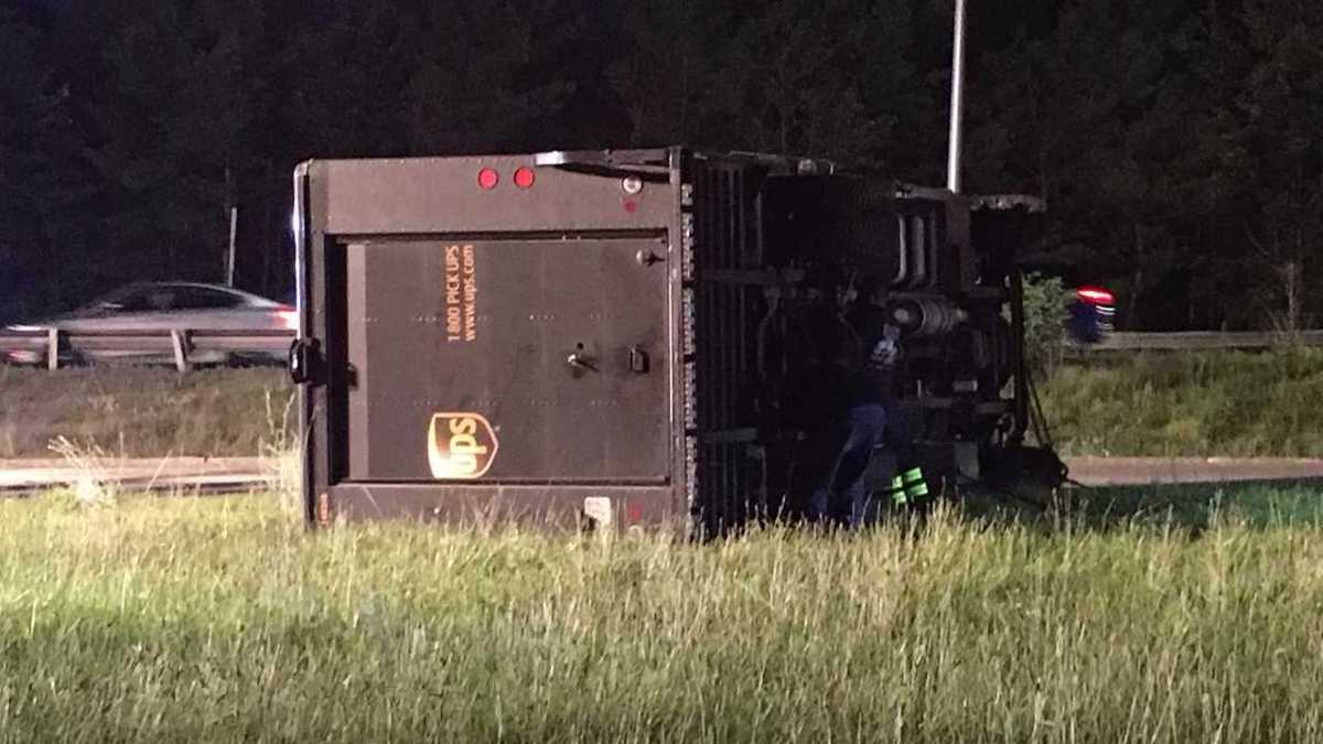 UPS truck flips over on Interstate, driver hurt