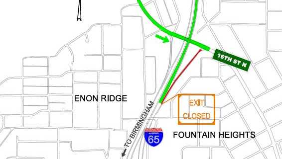 The Alabama Department of Transportation announced the closure of the 16th Street Northbound exit ramp starting today.
