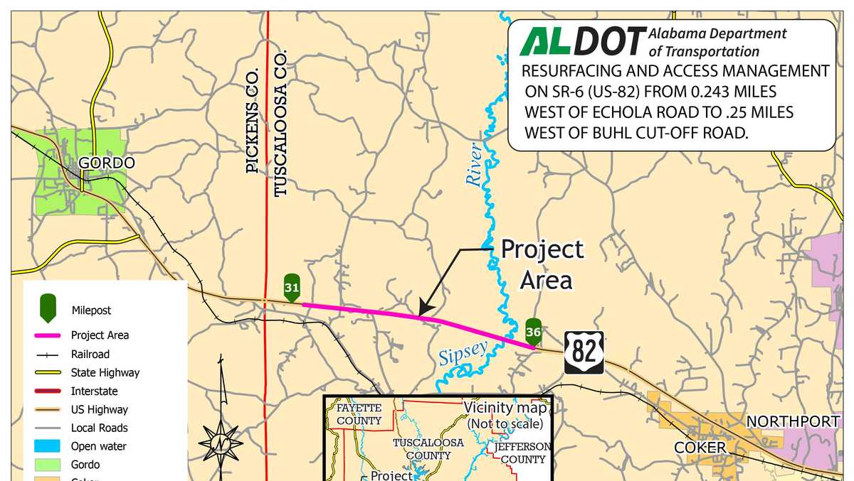 Highway resurfacing project planned for U.S. 82 in Tuscaloosa County
