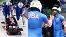 Joshua Williamson of Team United States shakes hands with team mate Frankie del Duca after competing in the Men's Two-Man Bobsleigh Heat 2 
