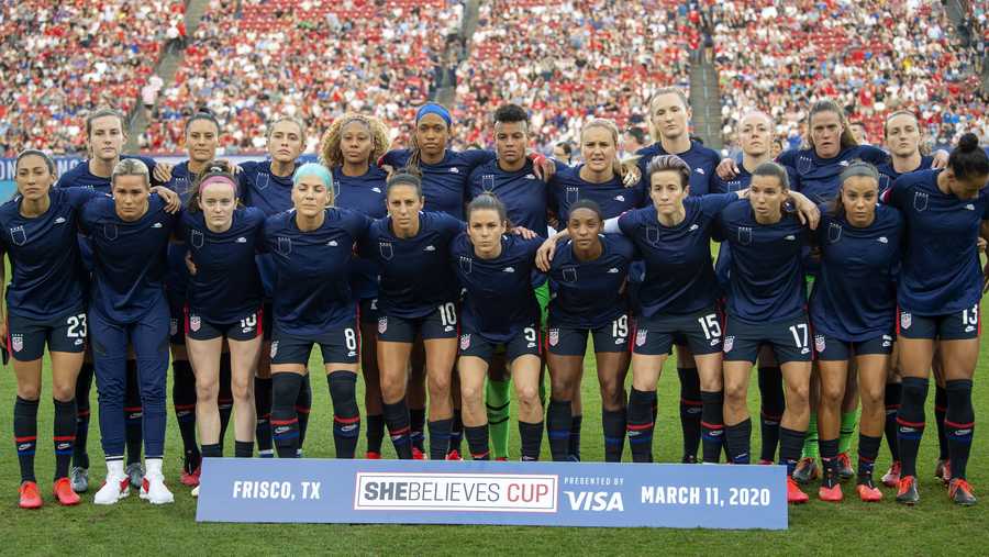 The United States Women's National Team poses for a team photo before a SheBelieves Cup women's soccer match against Japan, Wednesday, March 11, 2020 at Toyota Stadium in Frisco, Texas.