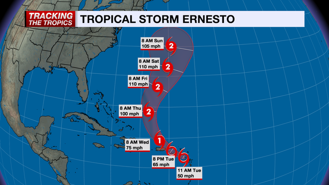 tropical storm ernesto forecast cone