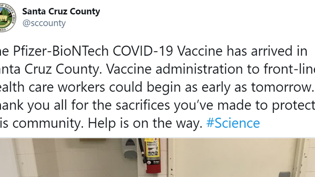 COVID 19 vaccines arrive in Santa Cruz County