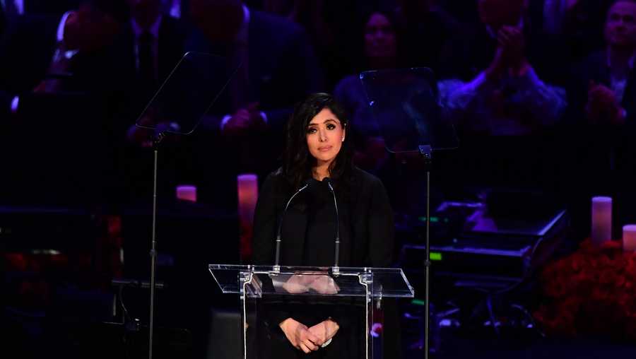 Kobe Bryant's wife Vanessa Bryant speaks during the "Celebration of Life for Kobe and Gianna Bryant" service at Staples Center in Downtown Los Angeles on February 24, 2020.