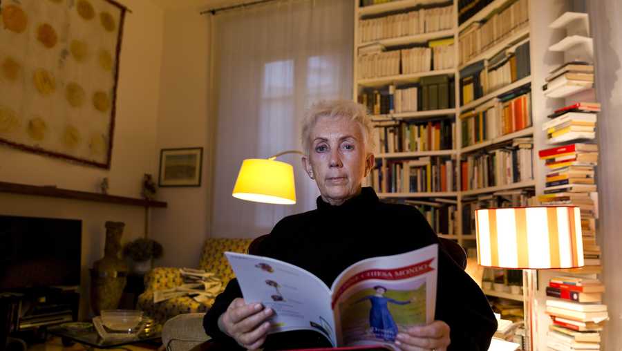 Lucetta Scaraffia, editor in chief of "Donne, Chiesa, Mondo" (Women, Church, World), poses for portraits in her house in Rome, Wednesday, Feb. 28, 2018.