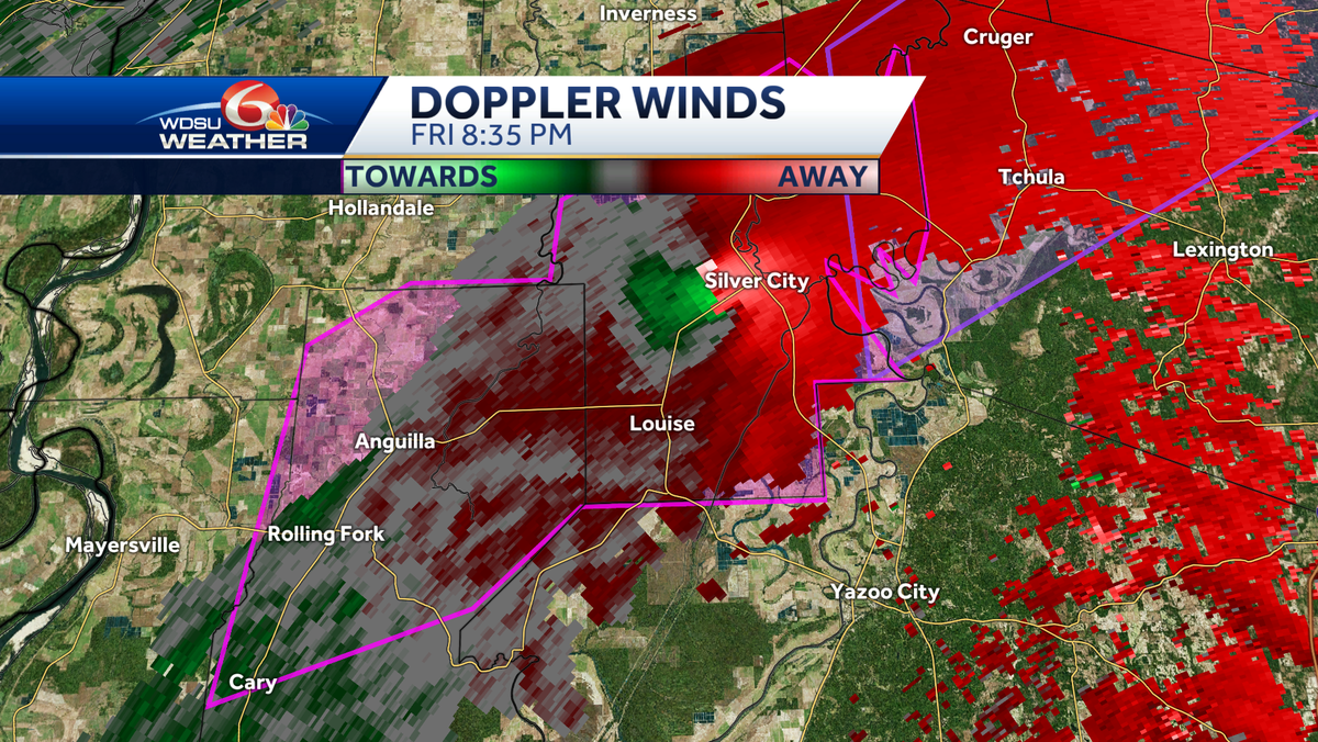 Mississippi tornado track, radar data