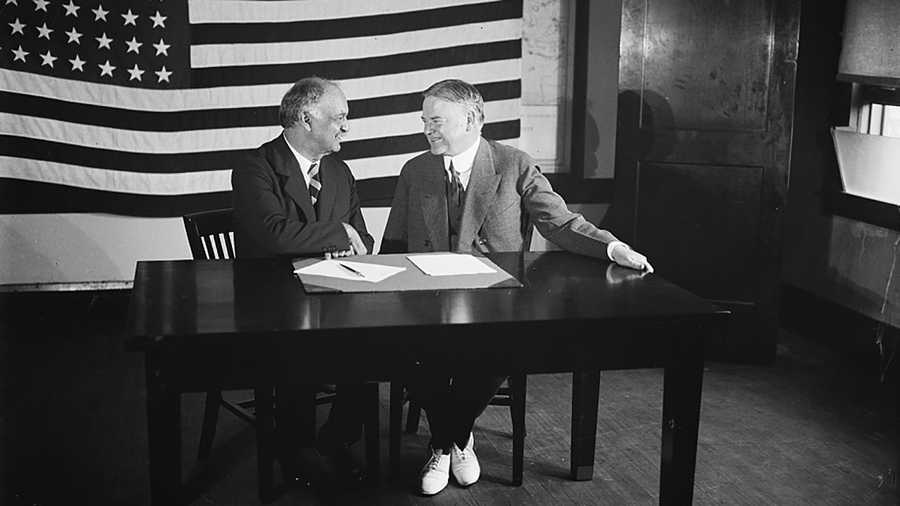 Charles Curtis, left, and Herbert Hoover, in 1928. Curtis was a Native American lawmaker and member of the Kaw Nation.