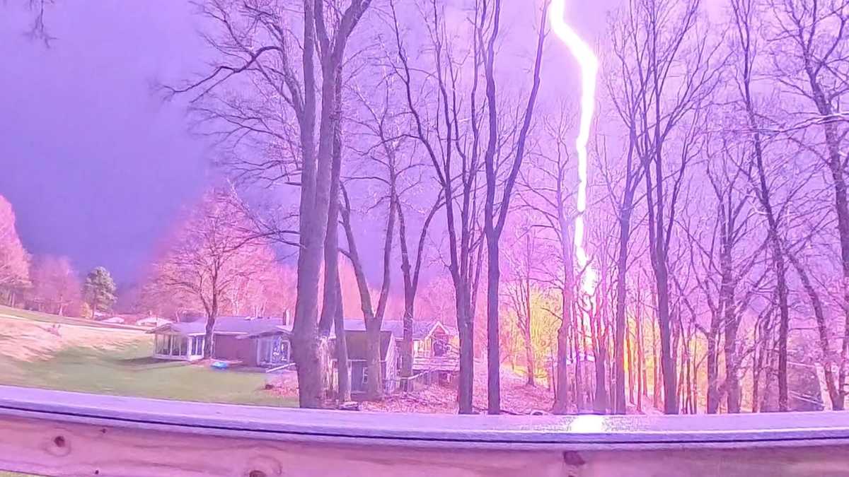 Lightning strike captured lighting up woods outside Western Pennsylvania home