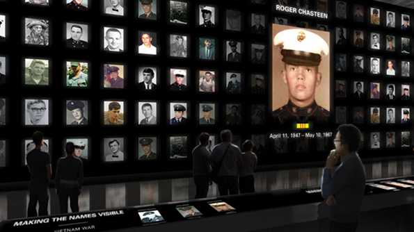 The Wall of Faces honors those who fought in the Vietnam War.