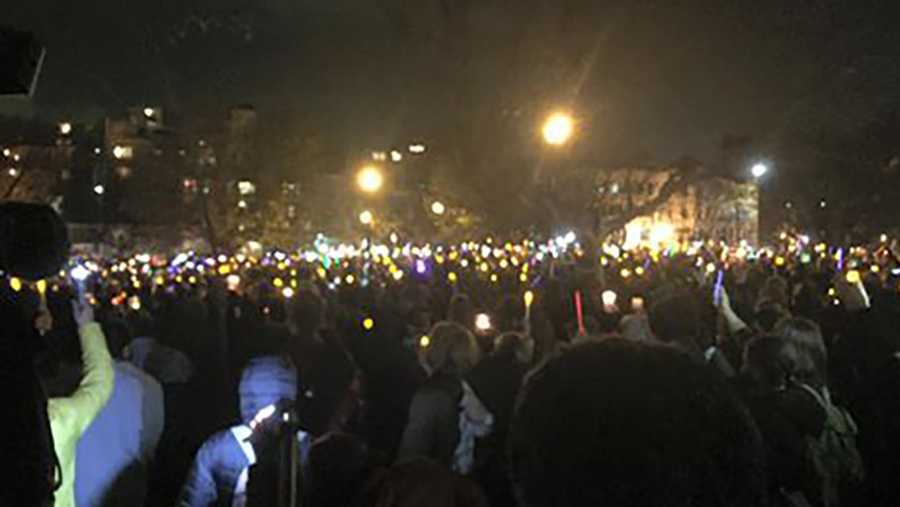 Thousands of people attended a vigil on Monday, Dec. 5, 2016, at Oakland's Lake Merritt to remember those killed in the Ghost Ship warehouse fire.