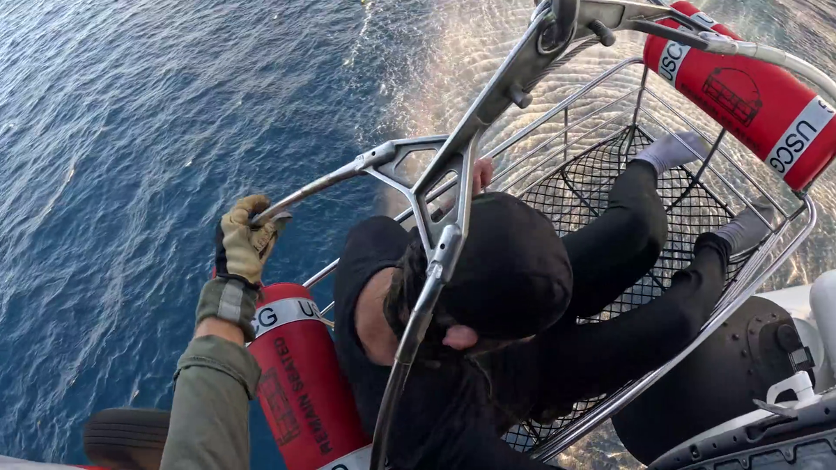Watch: Boater rescued by Coast Guard helicopter after fire 100 miles off Clearwater, Florida coast