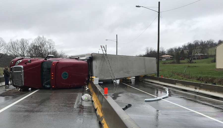 Photos: Tractor-trailer Rollover Crash Closes Interstate 70