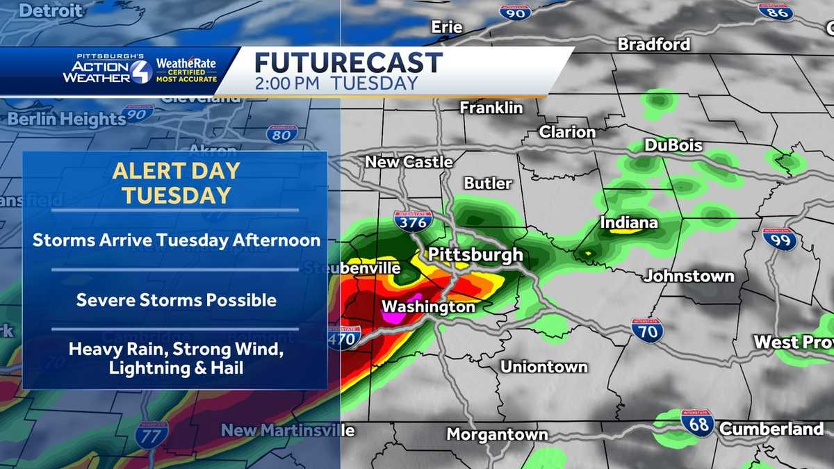 Pittsburgh weather: Late-day severe storms possible Tuesday