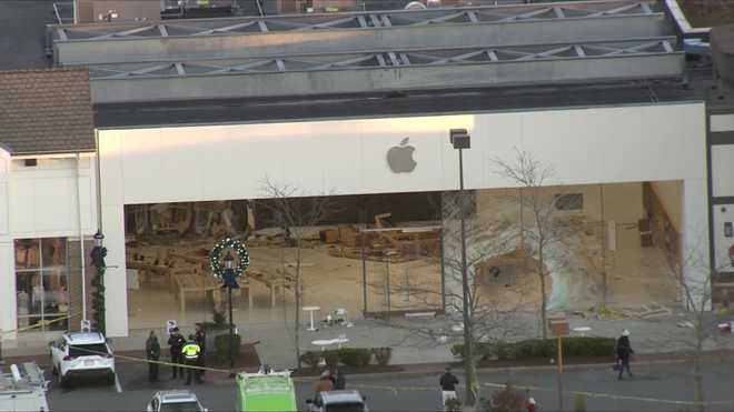 Hingham apple store showing path of damage