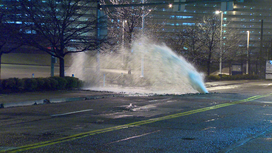 Water shoots into the air during North Side water main break